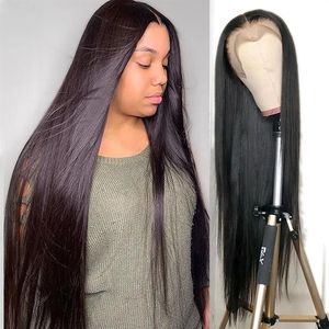 Hd transparente frente do laço perucas de cabelo humano preplucked 13x4 180% peruca frontal do laço reto brasileiro com cabelo do bebê princs270t