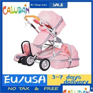 Passeggini # Passeggino ad alto paesaggio 3 in 1 con seggiolino auto Carrozzina da viaggio di lusso rosa e passeggino Drop Delivery Kids Matern Otavd