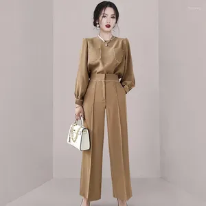 Casual klänningar Tvådelad kostym 2023 Autumn Simplicity Gracieful Loose Tops Fashion Midje Timning Slimming Women's Pants Female