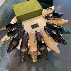 scarpe eleganti firmate Marca sandali sexy in tulle strass impreziositi calicò punta quadrata di lusso da donna cinturino con tacco gattino suola in cuoio 35-42