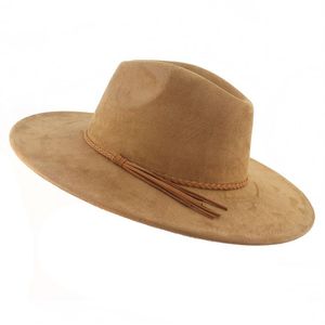 Faux zamszowy top hat 9 5 cm brzegi fedora hat men kobiety jesienne zima poczuć jazz hats klasyczny kościół fedoras chapau sombrero mjer230U