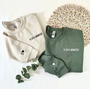 Mens Hoodies Sweatshirts Custom Embroidered Sweatshirt with Roman Numerals Date and Sleeve Embroidery Engagement Gifts Husband Couples 231211
