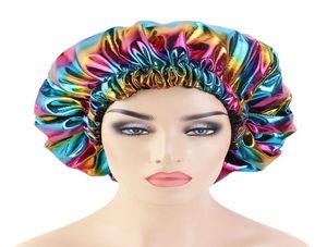 Touca feminina colorida de cetim para dormir, gorro de cabelo, capa de cabeça de seda, faixa elástica larga 5355104