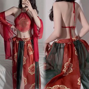 2023 nuevo estilo antiguo chino mujeres clásico rojo Hanfu traje femenino Sexy transparente falda para dormir Mini vestido sexy