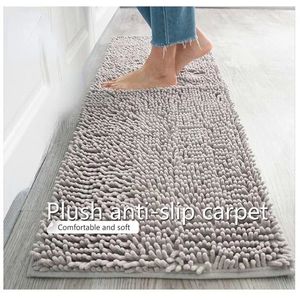 Mattor Microfiber Chenille Bath Mat Water Absorbera Anti Slip Badrumsmattan för vardagsrumsgolv 60x180cm 231211