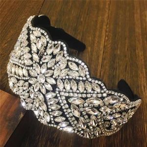 Design amplo luxo barroco strass bandana para mulheres cor prata cheia de cristal diamante hairband cabelo hoop meninas gift2434