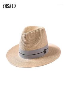 YMSAID Summer Casual Sun Hats for Women Fashion Letter M Jazz Straw for Man Beach Sun Panama Hat Whole and Retail19451054