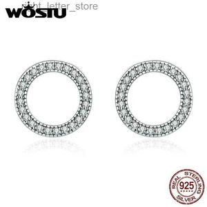 Orecchini a bottone WOSTU in argento sterling 925 con design semplice, cerchio rotondo, per le donne, glitter CZ, fidanzamento di nozze, gioielli in argento CQE417 YQ231211