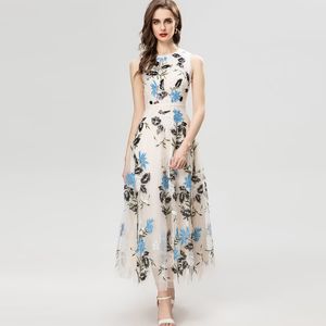 Женское платье с круглым вырезом без рукавов и цветочной вышивкой, многослойное элегантное дизайнерское платье High Street Vestidos