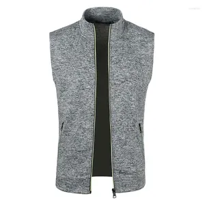 Coletes masculinos 2023 outono e inverno moda tendência cor sólida em pé pescoço zíper bolso de malha tanque casual cardigan suéter