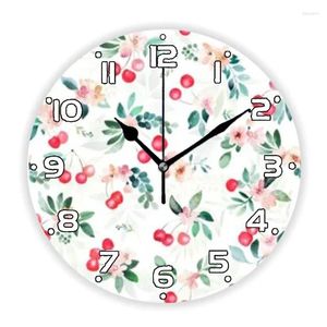 Wall Clocks Stylish Cherry Blossom And Fruits Bouquets Clock For Living Room Kitchen Summer Nature Fruit Watch Home Decor