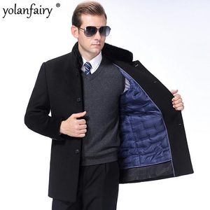 Herr ull blandar Autumn Winter Wool Coat Men Cashmere Middle Long Longable Down Jacket Woolen S Clothing FC 231211