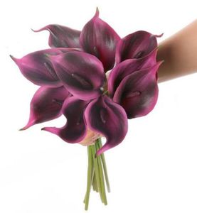 11pcslot calla lily Dark Purple Bridal Wedding Bouquet Head Lataex Real Touch Flower Bouquets Pack 119056778