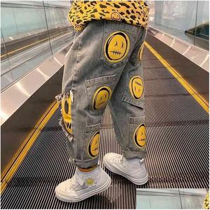 Jeans Baby Jungen Jean Hosen Kinder Denim Hosen Kinder Casual Gelb Gesicht Gedruckt Baumwolle 90 bis 160 G1220 Drop Lieferung mutterschaft Clo Otoai