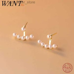 Stud Wantme 925 Sterling Silver Unique Pearl Hanging Stud Earrings for Women Fashion Charm Korean Party Anniversary Jewelry Female YQ231211
