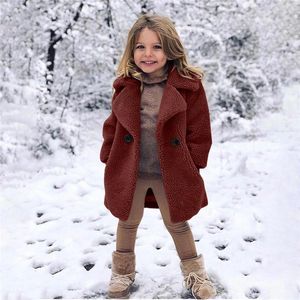 جاكيتات طفل صغير طفل فتيات معطفات شتاء مقاومة للرياح معاطف زر الصوف الدافئ للمعان