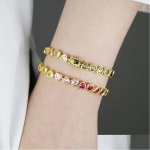 Charm Armbänder Design Regenbogen Colorf Mini Liebe Herzen Zirkon Armband Frauen Männer Hip Hop Iced Out Bling Zirkonia Paar Jewelr Dhw1T