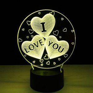 Nocne światła Lampa optyczna 3D Loves Heart I Love You Night Light DC 5V USB zasilane 5. bateria Whole Drop3060