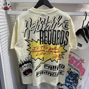 Hip Hop Summer Casual Cream T-shirt Męskie T-shirt z krótkim rękawem Retro Modna moda luźna top Cotton Street Clothing 231211