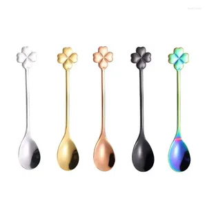 Spoons Stainless Steel Teaspoons Commercial Long Handle Pot Dinner Spoon Four Leaf Clover Shape Tablespoons Kitchen Table Set