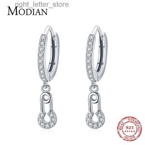 Stud Modian Fashion Sparkling Clear CZ Dangle Ear 925 Sterling Silver Exquisite Pin Kvinnliga droppörhängen för kvinnliga smycken gåvor YQ231211