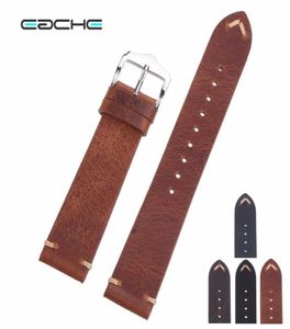Eache pulseira de relógio de pele de cera artesanal, pulseira de couro genuíno de videira, pulseiras de relógio de bezerro, cores diferentes 18mm 20mm 22mm t8840860