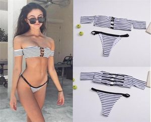 Sexy oneshouldered bikini lowwaisted cutout swimsuit big boobs small boobs gathered stripes show thin black and white spring swi7208303