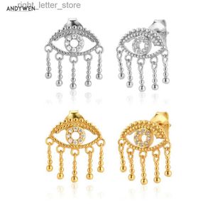 Stud ANDYWEN 200 New 925 Sterling Silver Gold Eye Beads Drop Earring Luxury Fashion Women Crystal Luxury Jewelry 2020 Rock Pock YQ231211