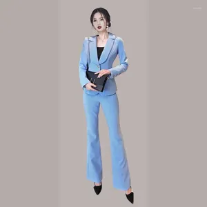 Calças femininas de duas peças lnsozkdg azul mulheres ternos 2 peças negócios escritório blazer jaqueta calça customizada terno feminino formal trabalho desgaste conjuntos