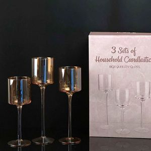 Высокий стеклянный подсвечник - набор из 3 прозрачных чайных свечей, подсвечник для центральной части стола, для свечей-столбов, плавающий подсвечник для свадьбы, мероприятия, дома