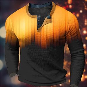 Men's T Shirts Fashion Shirt Graphic Color Block Print Henley Oversized Apparel Outdoor Casual Long Sleeve Men Button Up Clothing