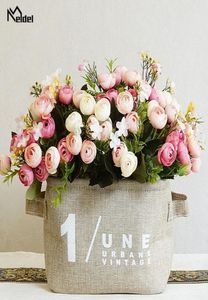 Künstliche Blumen, 13 Köpfe, 1 Bündel, weißer Rosenstrauß, Polyester-Seidenrosen, rosa Hochzeit, Heimdekoration, künstliche Pflanzen, Flower1573030