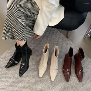 Botas Bailamos Inverno Mulheres Tornozelo Marca de Moda Senhoras Eelegant Sapatos Curtos Fino Salto Alto Vestido Bombas