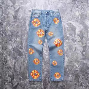 Herr jeans amerikansk tryckt high street mode raka byxor blomma casual byxor y2k 2023 stil