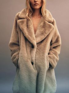 Kadın Yün Karışımları Zbza Faux Kürk Ceket Sonbahar Kış Kavur Yakası Uzun Kollu Welt Cepleri Patlamalı Palto Kadın Sıcak Dış Giyim 231211
