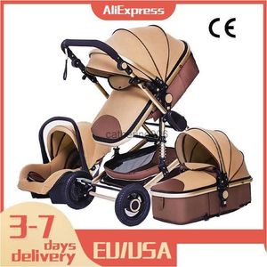 Strollers# Luxurious Baby Stroller 3 In 1 Portable Travel Carriage Folding Prams Aluminum Frame High Landscape Car For Born L230625 Otp15