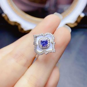 クラスターリングFSリアル4mm天然タンザナイトS925女性用のスターリングシルバーリング細かい結婚式の宝石アクセサリー証明書Meibapj