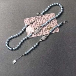 디자이너 Viviene Westwood Viviennewestwood Empress Dowager Vivians New Blue Saturn Necklace Bracelet Womens 클래식 Pearl Collar Chain High Edi