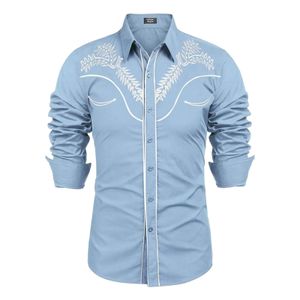 Designer shirt Men's clothing Western style denim fashion shirt Men's casual slim fit long sleeved social dress Party shirt Camisetas Masculina new 231211