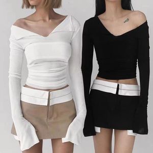 Women's T Shirts Sexy Long Sleeve V-Neck Open Navel T-shirt Midriff-Baring