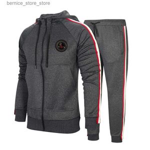 Fatos masculinos personalizados 2023 novos homens lisos em branco tracksuit esportes sweatpants e conjuntos de jaqueta zip up hoodie correndo corredores caminhadas calças q231211