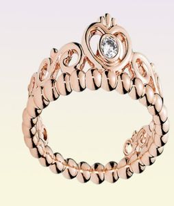 Söta kvinnliga flickor smycken ring 18K Rose Gold 925 Sterling Silver Rings for Princess Tiara Crown Ring Set med Original Logo Box3368824