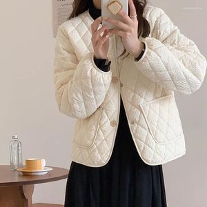 Damskie okopy pokrywki Koreańska zimowa bawełniana biała kurtka Kobiety w stylu vintage z długim rękawem jednokrotny płaszcz krótkometrażowy Elegancki czarny
