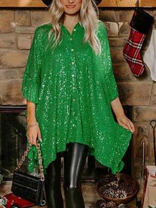 Women's Blouses Sequined Shirts For Women Christmas Party Fashion Irregular Batwint Sleeve Bloule Casual Loose Street Blusa Top Red