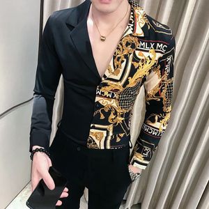 Designer shirt Casual shirt men's slim fit printed party shirt luxury black gold shirt 201 autumn Baroque men's shirt long sleeved stickers 231211