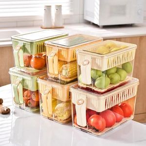 Storage Bottles Plastic Kitchen Vegetable Fruit Box Food Container With Handle Produce Preservation Stackable Refrigerator Organizer Bin