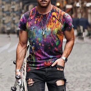 Herr t skjortor y2k sommarmens mode 3d färgglada graffiti kort ärm t-shirt vintage casual men streetwear gothic skjorta homme stich