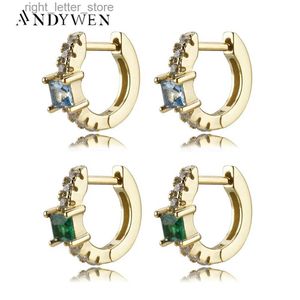 Stud Andywen 925 Sterling Silver Light Blue 8mm Huggies Middle Hoops Earring Special Crystal Zircon Piercing Ohrringe Women Jewelry YQ231211