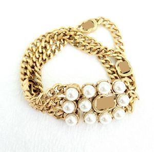 Wysokiej jakości damskie srebrne męskie urok bransolety luksusowe projektant Włochy marka miedziana Pearl Chain Bangle Luksusowa biżuteria Classic9839271