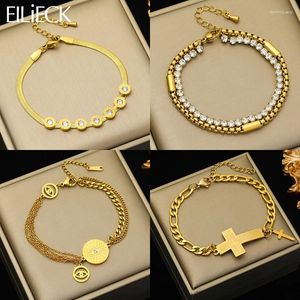 Charm Armbänder Eilieck 316L Edelstahl Eye Cross Lock Zirkon Armband für Frauen Mode Gold Farbe Mädchen Armreifen Handgelenk Schmuck Geschenk